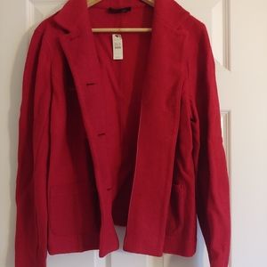 Red button up jacket